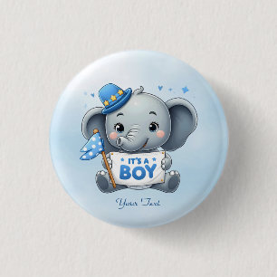 Badge Rond 2,50 Cm Bouton Eléphant Bleu