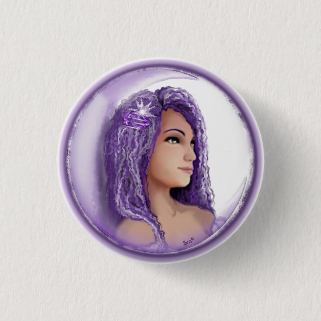 Badge Rond 2,50 Cm Bouton enfant Lune violette (Devant)