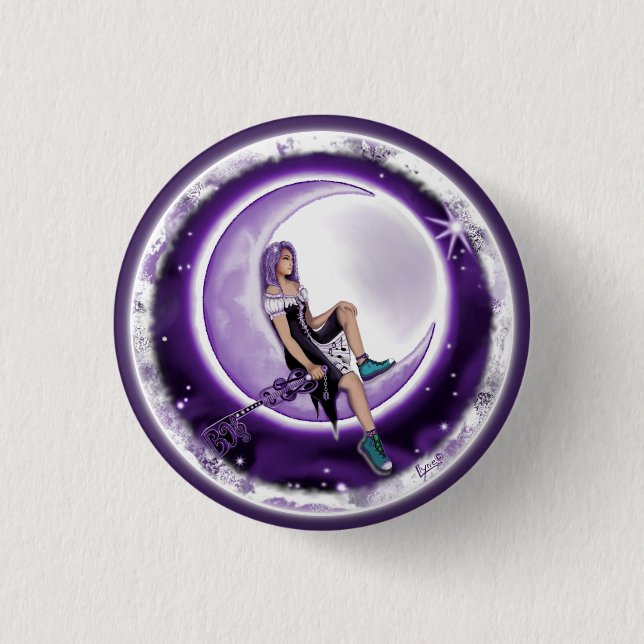 Badge Rond 2,50 Cm Bouton enfant Lune violette (Devant)
