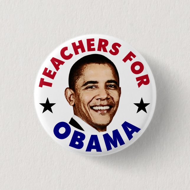 Badge Rond 2,50 Cm Bouton Enseignants Pour Obama (Devant)