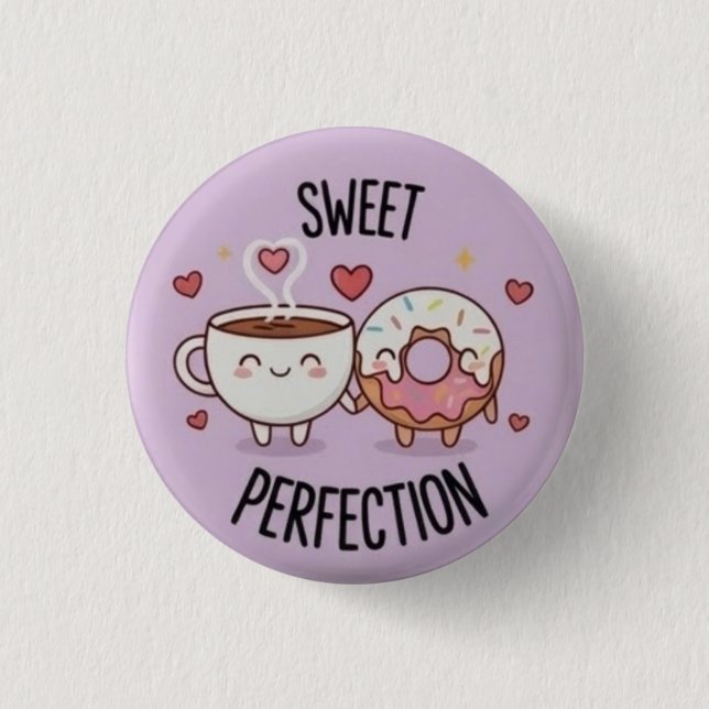 Badge Rond 2,50 Cm Bouton épinglé Café et Donut Kawaii Parfait Sucré (Devant)