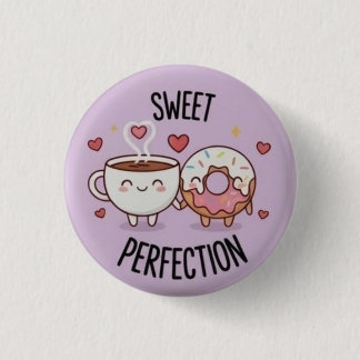 Badge Rond 2,50 Cm Bouton épinglé Café et Donut Kawaii "Sweet Perfect
