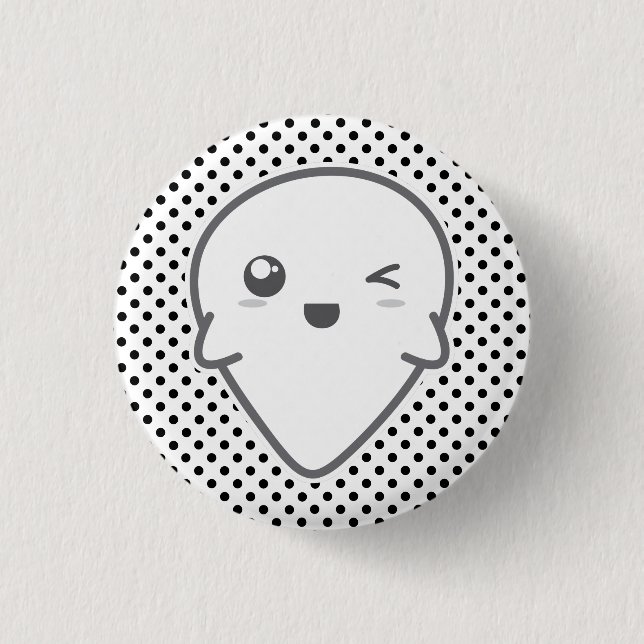Badge Rond 2,50 Cm Bouton Fantôme Kawaii Winking (Devant)