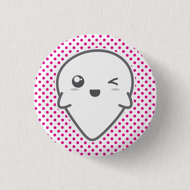 Badge Rond 2,50 Cm Bouton Fantôme Kawaii Winking (Devant)