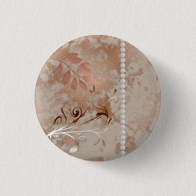 Badge Rond 2,50 Cm Bouton Faux Rose Gold White Pearls Floral Swirl (Devant)