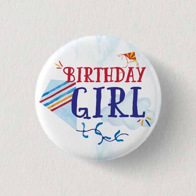 Badge Rond 2,50 Cm Bouton fille anniversaire de cerf-volant (Devant)