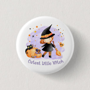 Badge Rond 2,50 Cm Bouton fille Halloween petite sorcière la plus fin