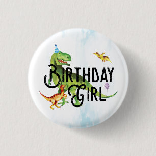 Badge Rond 2,50 Cm Bouton Fille Naissance Dinosaure Aquarelle