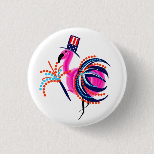 Badge Rond 2,50 Cm Bouton Flamant rose du 4 juillet (Devant)