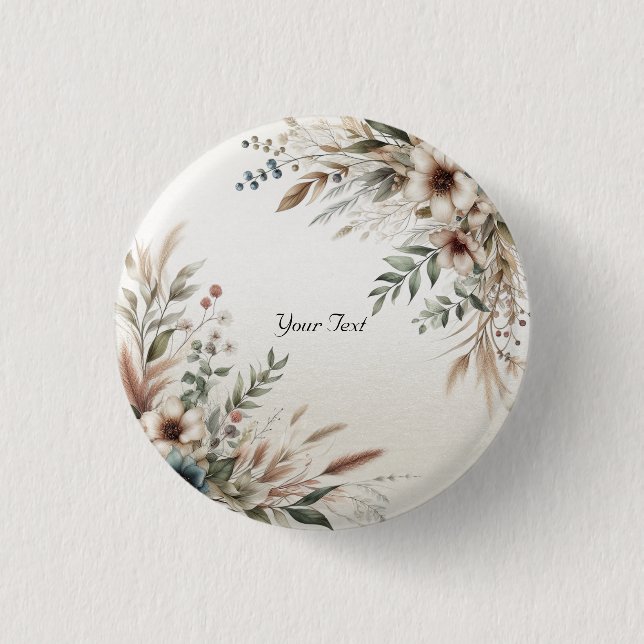 Badge Rond 2,50 Cm Bouton Fleurs Bleues Ivoire Aquarelle (Devant)