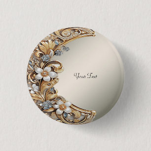 Badge Rond 2,50 Cm Bouton floral blanc ornemental doré