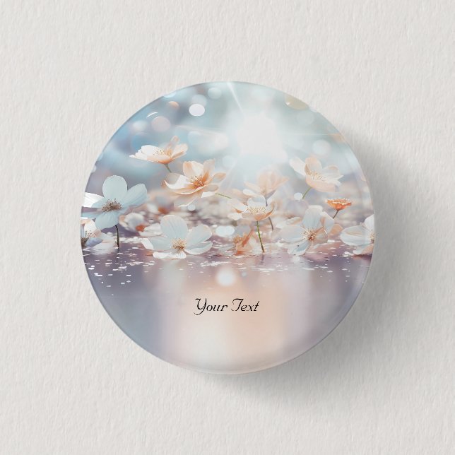 Badge Rond 2,50 Cm Bouton Floral Blanc Pêche (Devant)
