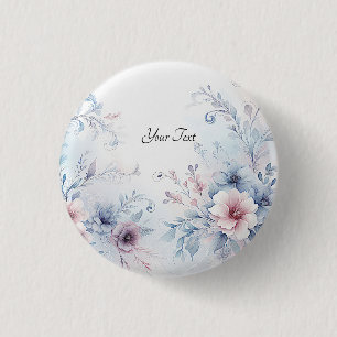 Badge Rond 2,50 Cm Bouton floral bleu rose aquarelle