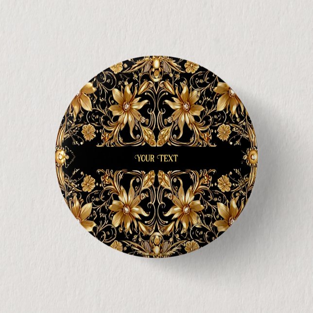 Badge Rond 2,50 Cm Bouton Floral d'or (Devant)