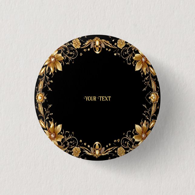 Badge Rond 2,50 Cm Bouton Floral d'or (Devant)