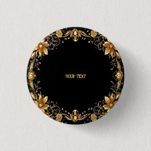 Badge Rond 2,50 Cm Bouton Floral d'or