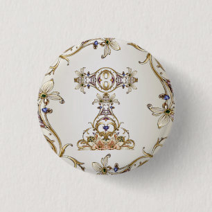 Badge Rond 2,50 Cm Bouton floral en or blanc