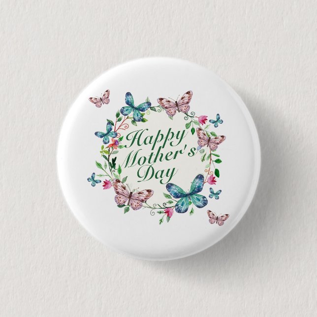 Badge Rond 2,50 Cm Bouton floral heureux élégant de guirlande du jour (Devant)
