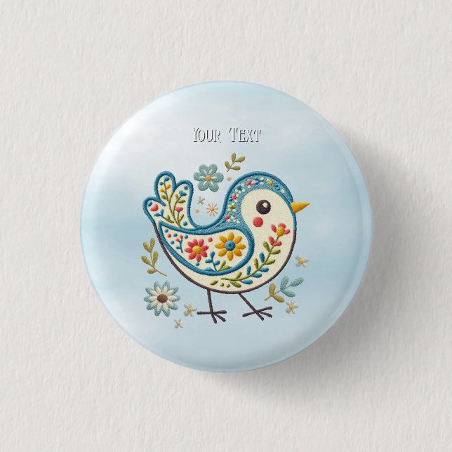Badge Rond 2,50 Cm Bouton floral Oiseau bleu (Devant)