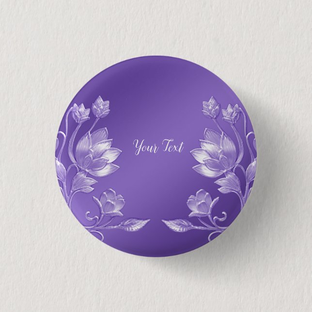 Badge Rond 2,50 Cm Bouton Floral Violet Stylé (Devant)