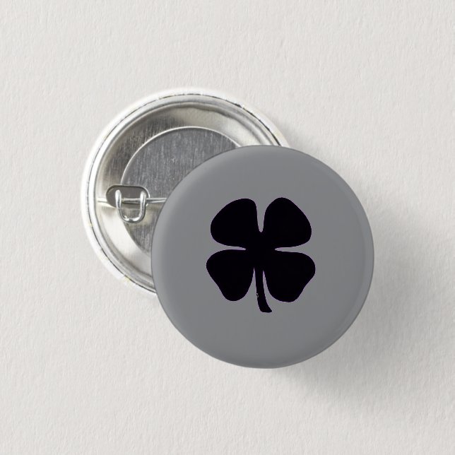 Badge Rond 2,50 Cm Bouton gris petit Trèfle noir (Devant & derrière)