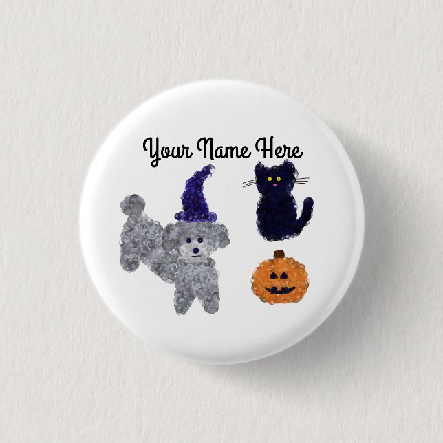 Badge Rond 2,50 Cm Bouton Halloween Gray Poodle #2 (Devant)