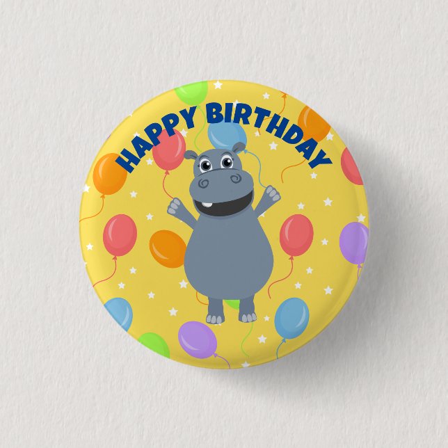 Badge Rond 2,50 Cm Bouton Happy Hippo (Devant)