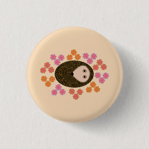 Badge Rond 2,50 Cm Bouton Hérisson et Fleurs