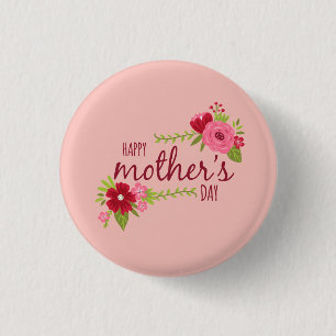 Badge Rond 2,50 Cm Bouton heureux floral élégant de Pin du jour de