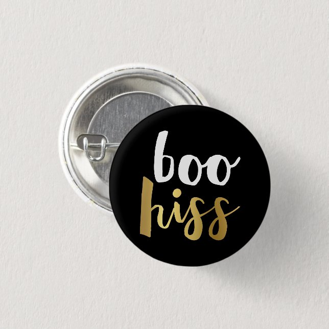 Badge Rond 2,50 Cm Bouton Hiss Boo Blanc & Or (Devant & derrière)