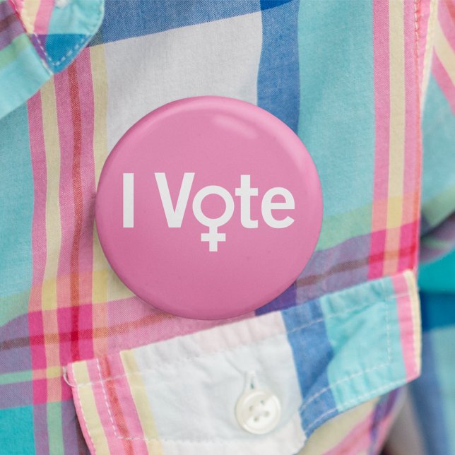 Badge Rond 2,50 Cm Bouton I Vote - Blanc sur Rose (personnalisable) (Créateur téléchargé)