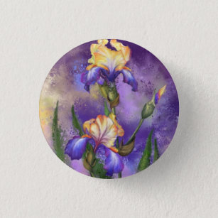 Badge Rond 2,50 Cm Bouton Iris Fleurs Irises - Peinture