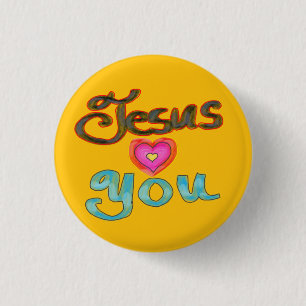 Badge Rond 2,50 Cm Bouton jaune chrétien 'Jésus vous aime'