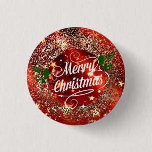 Badge Rond 2,50 Cm Bouton Joyeux Noël, étincelant et parties scintill