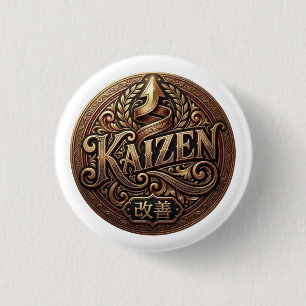 Badge Rond 2,50 Cm Bouton Kaizen Crest Vintage   Amélioration Continu