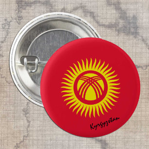 Badge Rond 2,50 Cm Bouton Kirghizistan, drapeau patriotique Kirghizis
