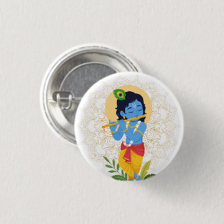 Badge Rond 2,50 Cm Bouton Krishna avec flûte