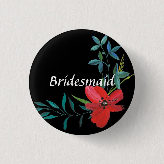 Badge Rond 2,50 Cm Bouton mariage Fleur Rouge Floral Bridesmaid (Devant)