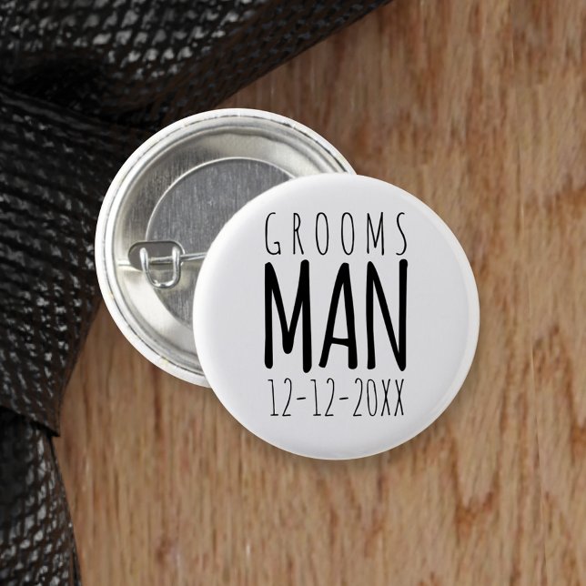Badge Rond 2,50 Cm Bouton Mariage moderne noir et blanc (You can attach this to one of your Groomsmen. Just add your wedding date)