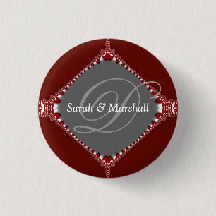 Badge Rond 2,50 Cm Bouton Mariage Monogramme rouge profond+Argent