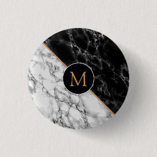 Badge Rond 2,50 Cm Bouton Monogramme avec marbre noir blanc