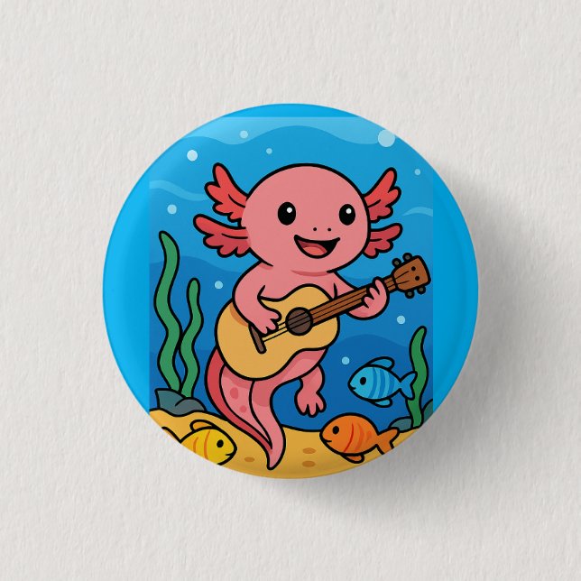 Badge Rond 2,50 Cm Bouton Musicien Axolotl (Devant)
