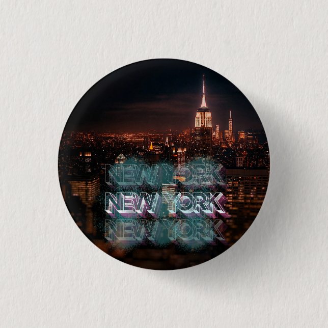 Badge Rond 2,50 Cm Bouton New York (Devant)