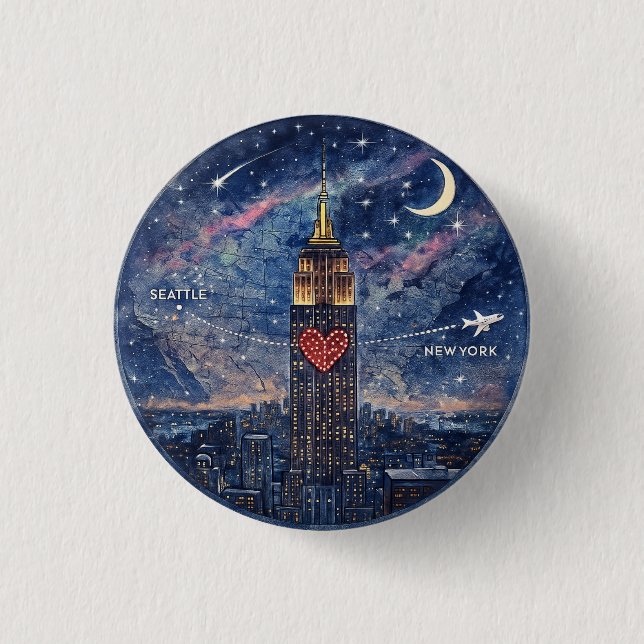 Badge Rond 2,50 Cm Bouton NYC vers Seattle (Devant)