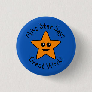 Badge Rond 2,50 Cm Bouton Orange Happy Star Great Work