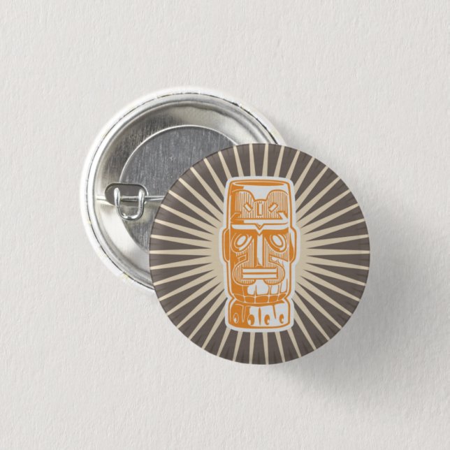 Badge Rond 2,50 Cm Bouton Orange Tiki Man (Devant & derrière)
