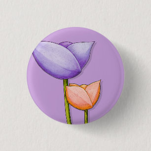 Badge Rond 2,50 Cm Bouton orange violet de fleurs simples
