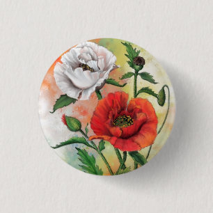 Badge Rond 2,50 Cm Bouton Papillons blancs rouges - Peinture