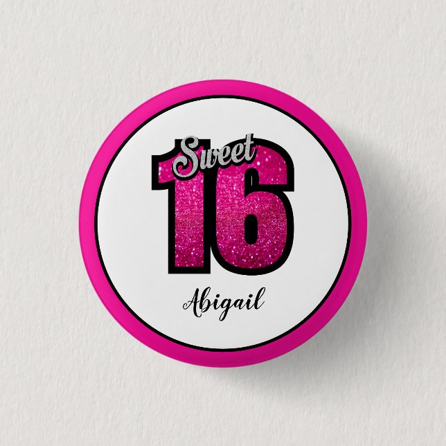 Badge Rond 2,50 Cm Bouton Parties scintillant d'anniversaire rose et  (Devant)