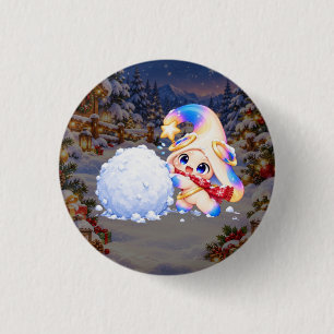 Badge Rond 2,50 Cm Bouton Pastel Noël Bataille de Boules de Neige - É